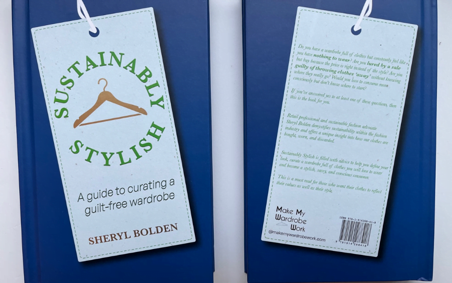 A front and back photo of Sustainably Stylish book