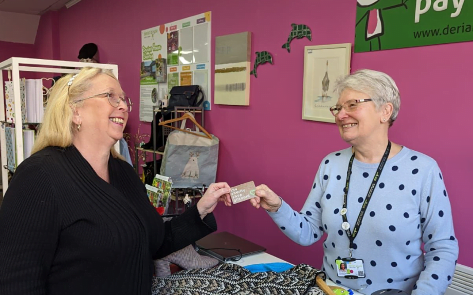 Shirley Parkinson, Shop Manager and Lesley Johnson, volunteer at Derian House’s Chorley shop