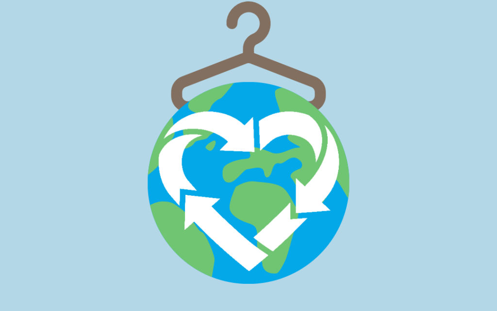 a graphic of the world with a recycled heart over the top and a hanger